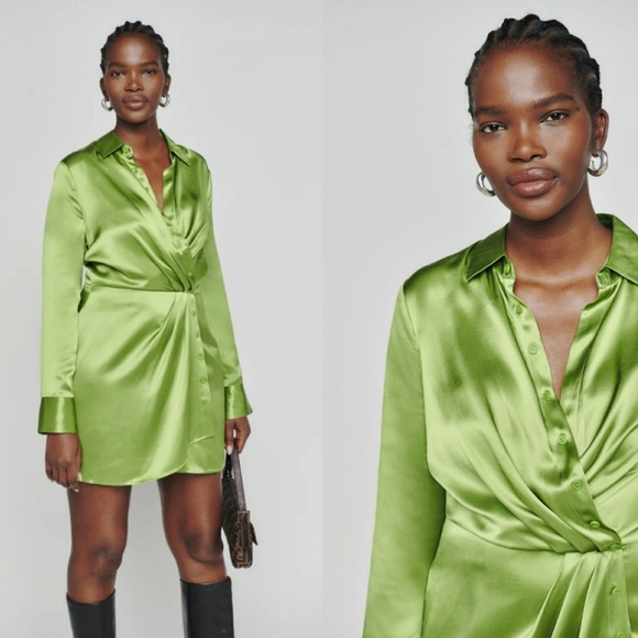 ⭕️ SOLD ⭕️ NWOT Reformation Alaine Silk Mini Dress - Avocado Green (14) - Picture 1 of 7